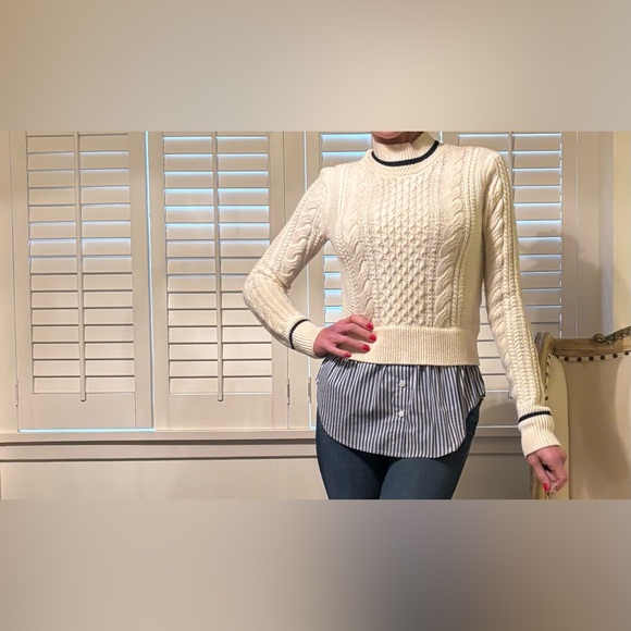 Veronica Beard cable knit mixed media sweater - Picture 2 of 14